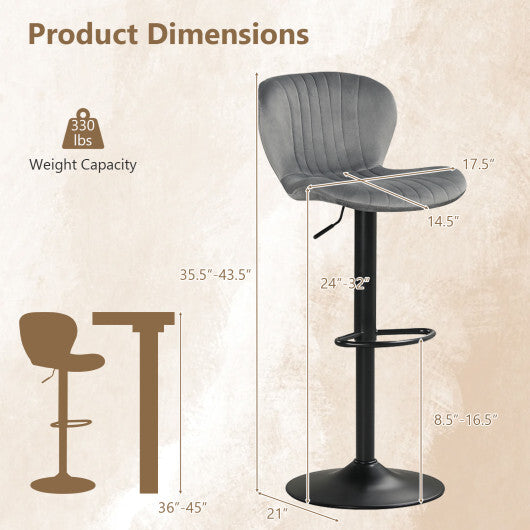 Adjustable Counter Height Chairs Set of 4 with Velvet Upholstered Backrests-Gray LuxuryLifeWay Online Store