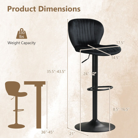 Adjustable Counter Height Chairs Set of 4 with Velvet Upholstered Backrests-Gray LuxuryLifeWay Online Store