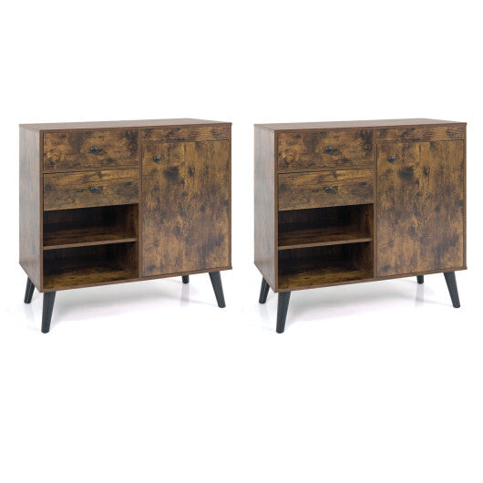 Set of 2 31" Buffet Cabinet with 2 Drawers and Open Compartments for Kitchen-Rustic Brown LuxuryLifeWay Online Store