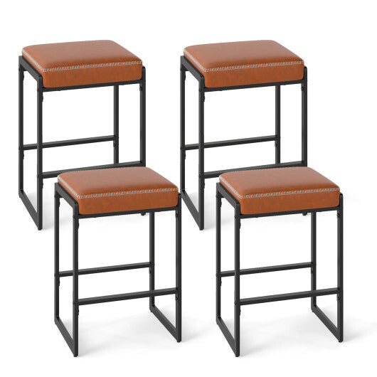 26 inch Bar Stools Set of 4 Counter Height Barstools with Faux Leather Upholstered Seat-Brown LuxuryLifeWay Online Store