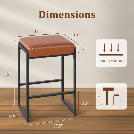 26 inch Bar Stools Set of 4 Counter Height Barstools with Faux Leather Upholstered Seat-Brown LuxuryLifeWay Online Store