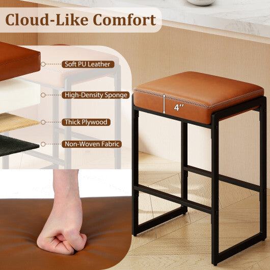 26 inch Bar Stools Set of 4 Counter Height Barstools with Faux Leather Upholstered Seat-Brown LuxuryLifeWay Online Store