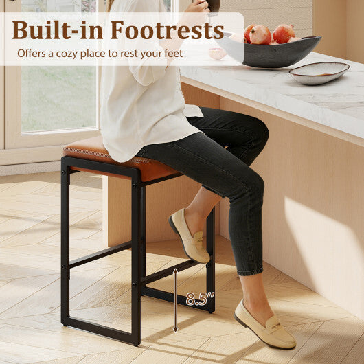 26 inch Bar Stools Set of 4 Counter Height Barstools with Faux Leather Upholstered Seat-Brown LuxuryLifeWay Online Store