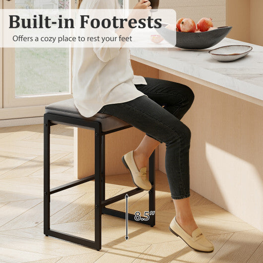26 inch Bar Stools Set of 4 Counter Height Barstools with Faux Leather Upholstered Seat-Brown LuxuryLifeWay Online Store