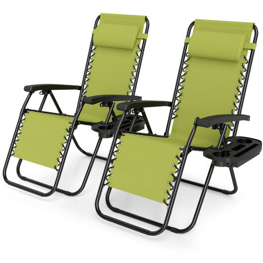 Set of 2 Portable Zero Gravity Chairs with Cup Holder Trays and Backrest -Green LuxuryLifeWay Online Store