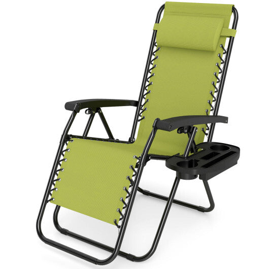 Set of 2 Portable Zero Gravity Chairs with Cup Holder Trays and Backrest -Green LuxuryLifeWay Online Store