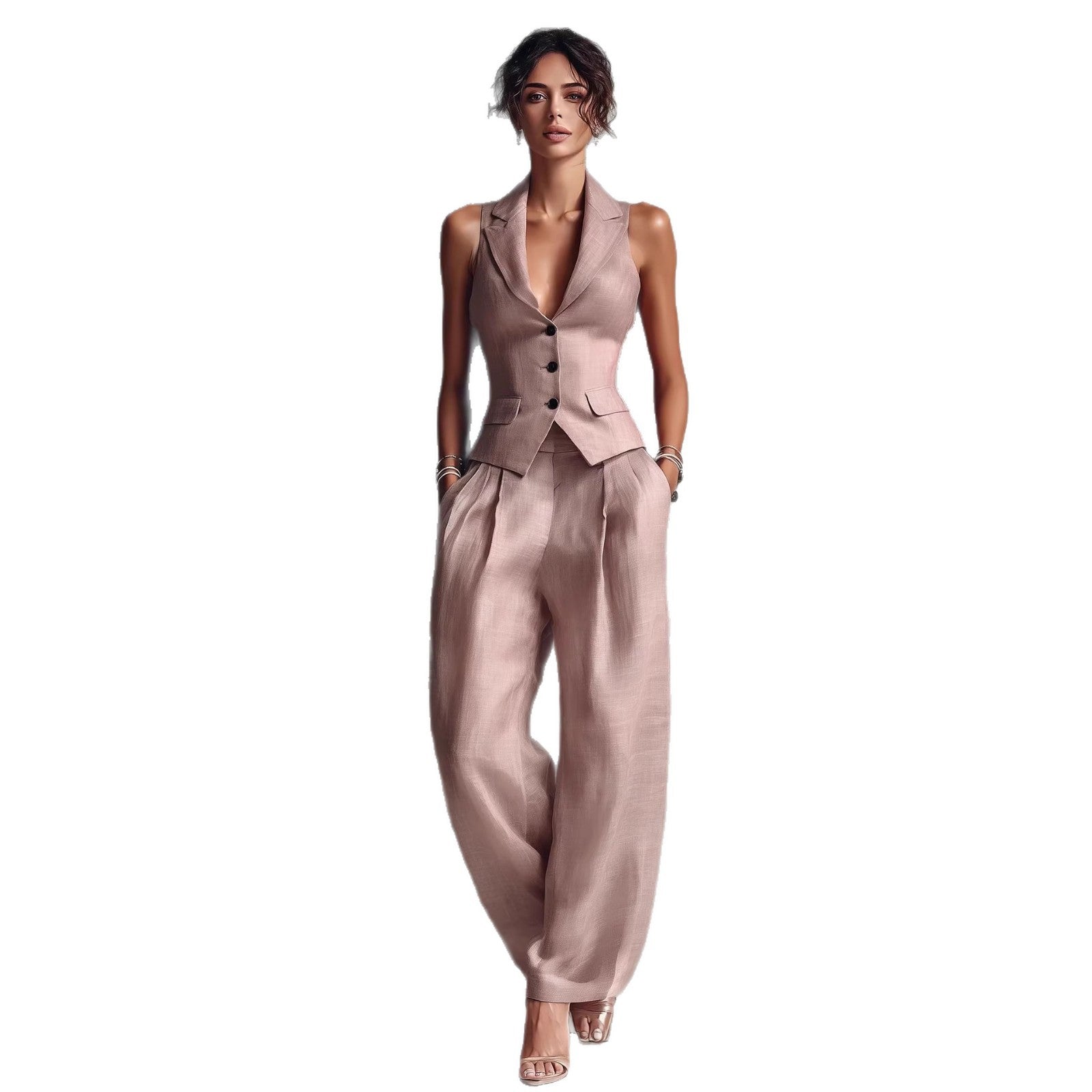 Summer Sleeveless Suit Casual Single-breasted Vest And Casual Pants Set NorixaFashion.com