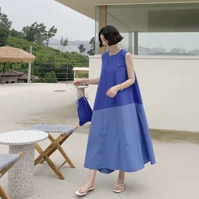 Sleeveless contrast color stitching dress women NorixaFashion.com