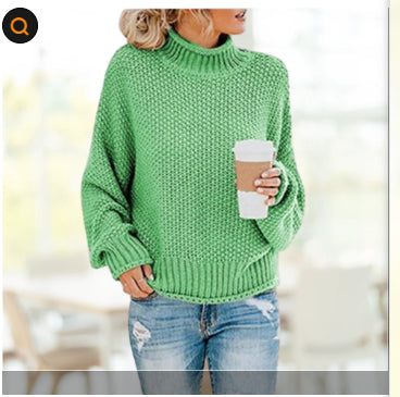 Solid Turtleneck Pullover Sweater Winter Fashion Casual Knitted Long-Sleeved Top Women's Clothing LadyShow.Store