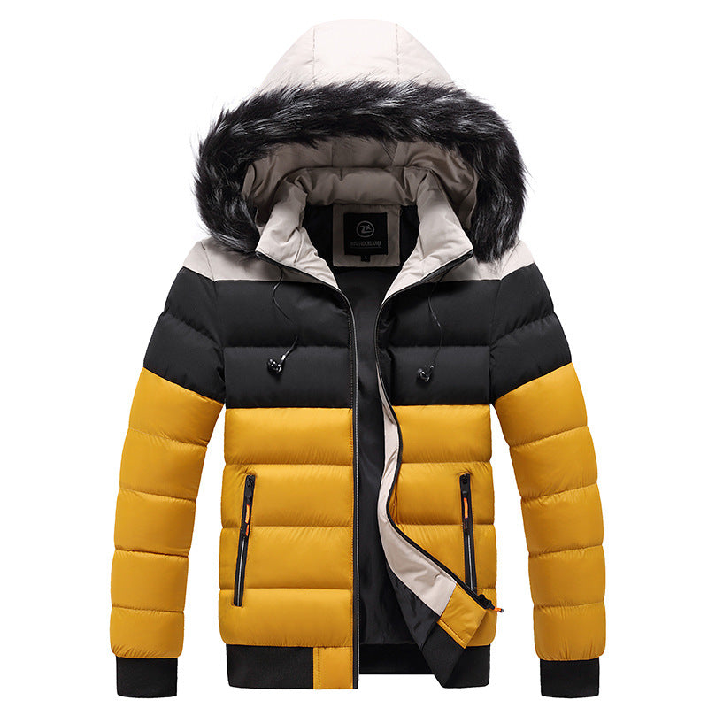 Trendy short padded coat with thick fur collar