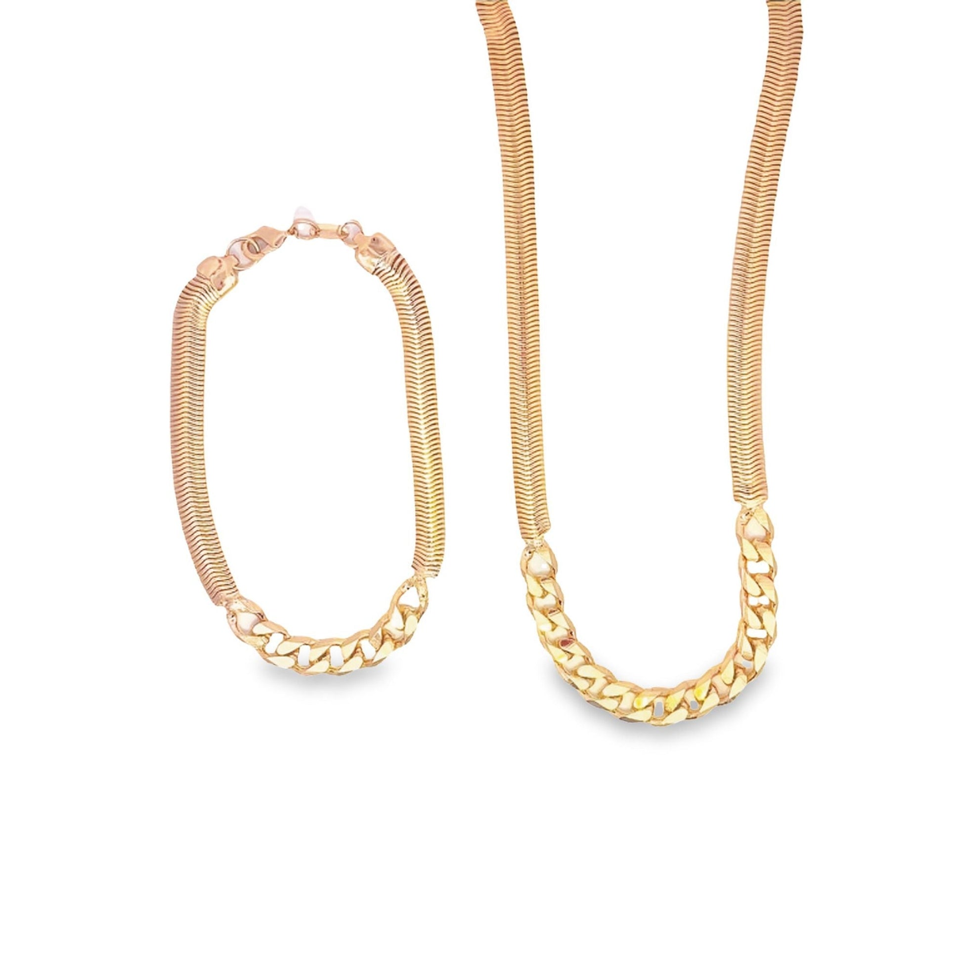 Thick Half Cuban Half Snake Chain Necklace / Bracelet (F102B)(I536) LuxuryLifeWay Online Store