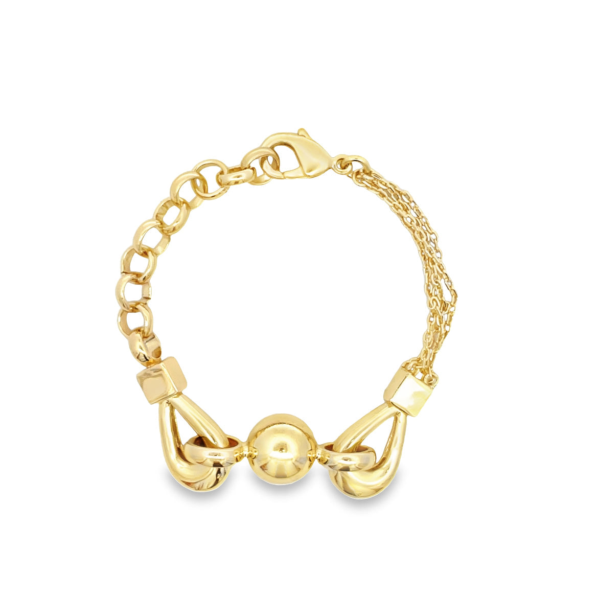 Gold Bead Designed Thick Bead Rolo Link Chain Bracelet (I440) LuxuryLifeWay Online Store