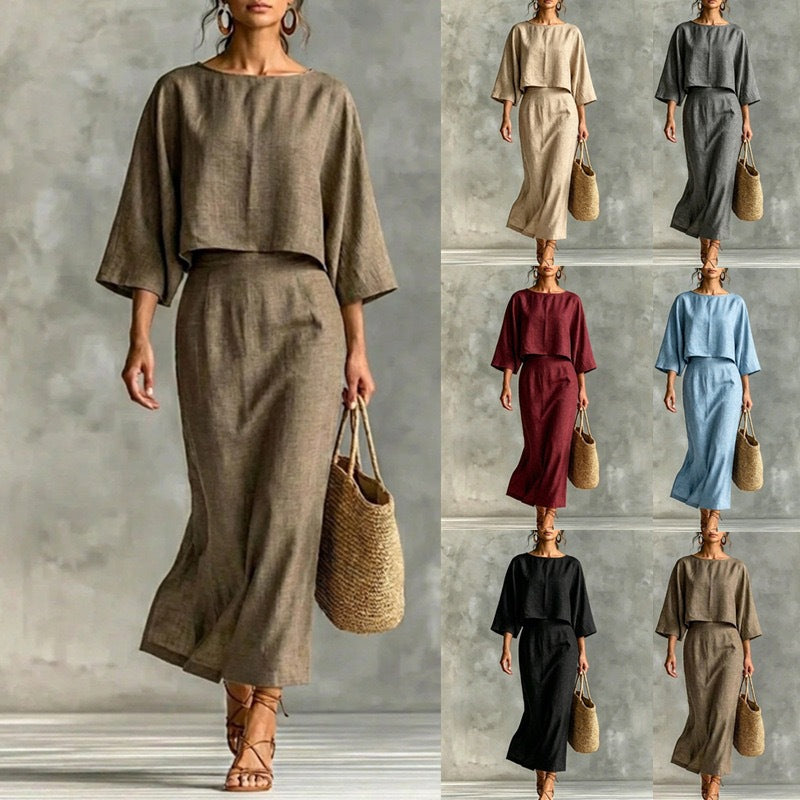 Womens High-Waisted Midi Skirt And Loose Top Set NorixaFashion.com
