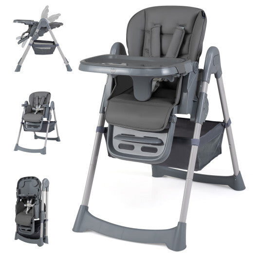 Foldable High Chair with 7-Level Height Adjustment for Babies and Toddlers-Gray LuxuryLifeWay Online Store