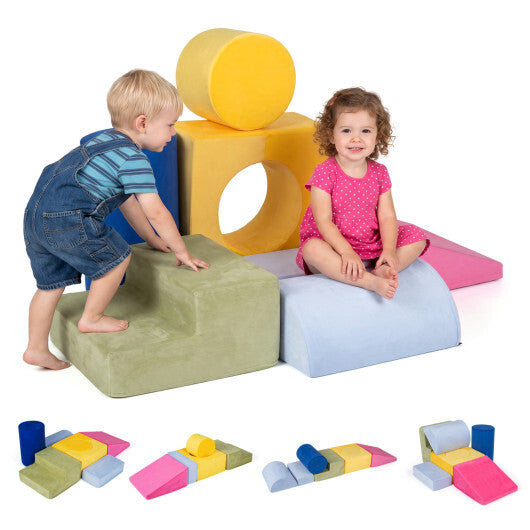 7-Piece Foam Climbing Blocks for Toddlers 1-3 Years Old with Detachable Covers-Yellow LuxuryLifeWay Online Store