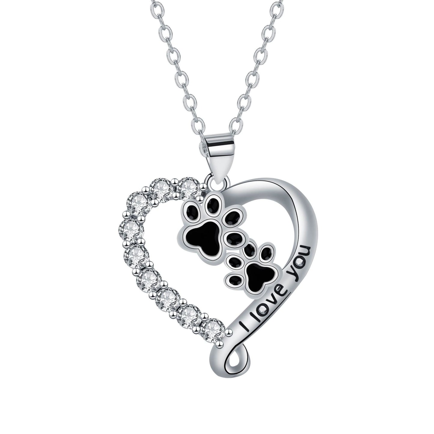Heart-shaped Pendant Cute Dog's Paw Necklace For Women