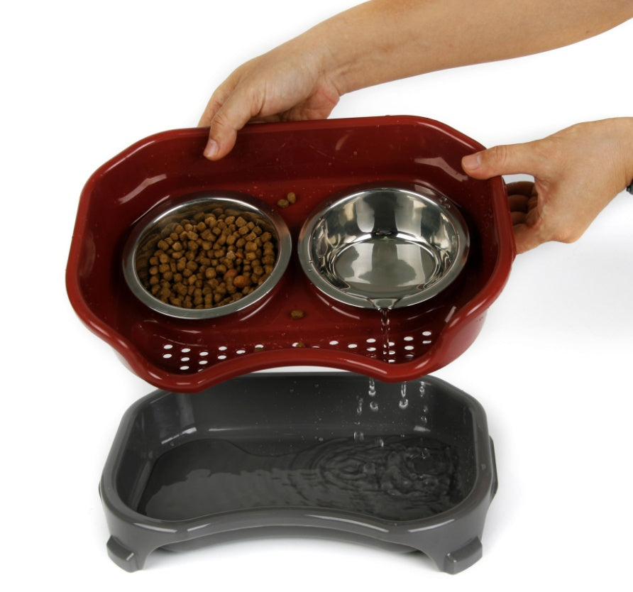 Dog bowl cat bowl pet cat double basin splash-proof neat dog cat rice bowl food bowl stainless steel bowl Pets Fashion