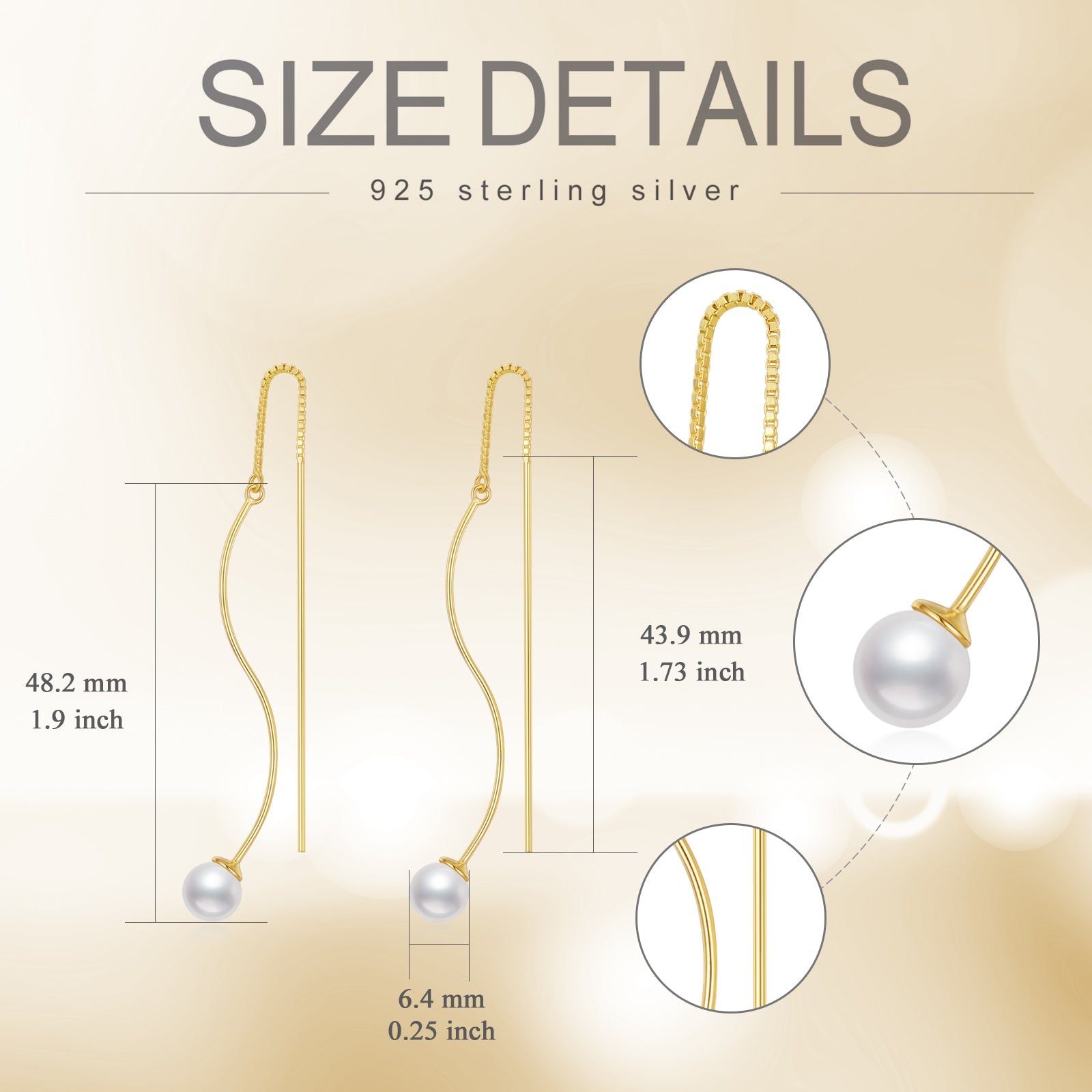 Sterling Silver Long Pearl Dangle Threader Earrings for Women LadyShow.Store