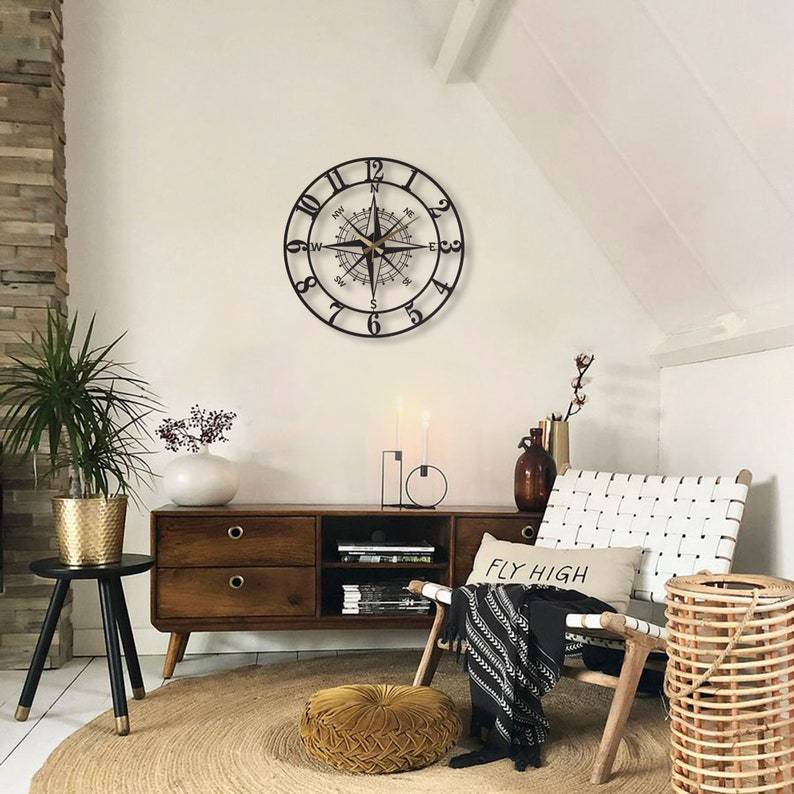 Creative Simple Compass Wall Clock Home Decoration PearlNestDecor.com