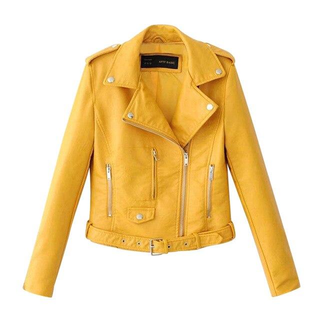 Chic Streetwear Motorcycle Jacket - Women's Slim Fit PU Leather Biker Jacket - Versatile Black & Yellow Hipster Coat CJD