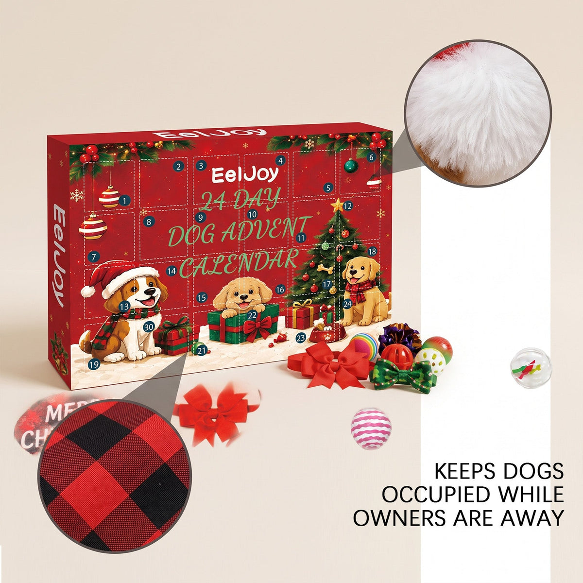 24 Day Dog Christmas Countdown Calendar 1st  Product Size 30 X  5 X 21.6cm  Material Polyester, Alloy Tri Light Beauty