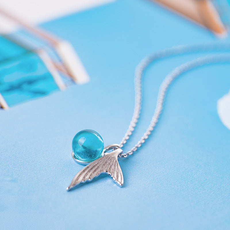 s925 sterling silver aquamarine necklace LadyShow.Store
