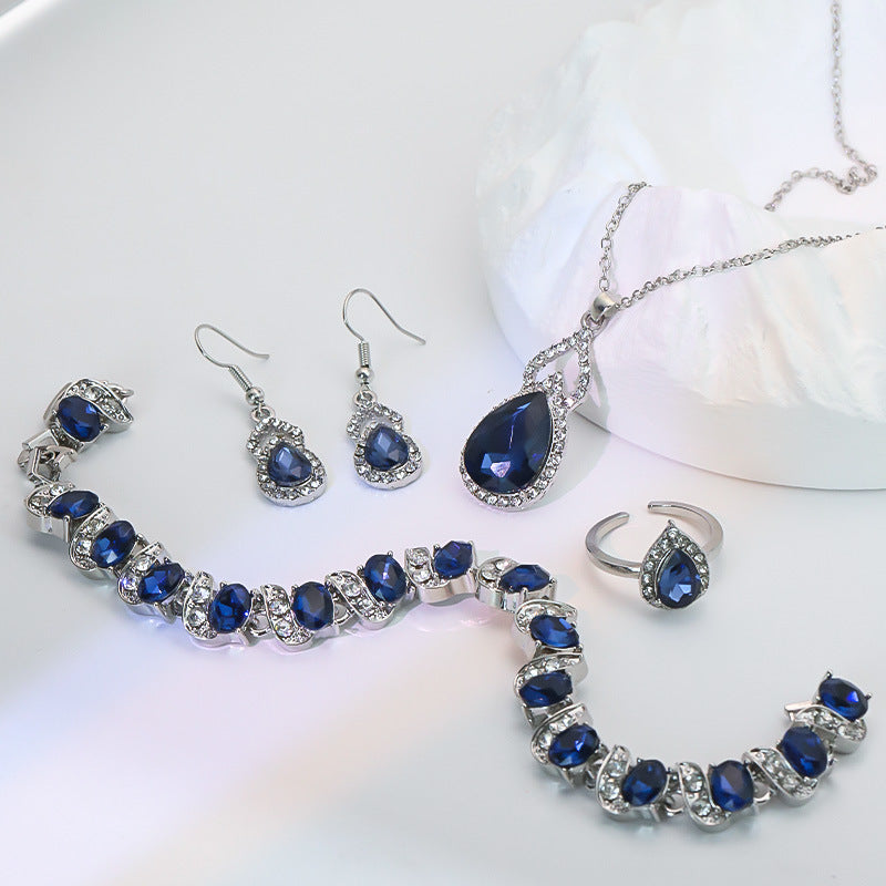 Light Luxury Zircon Necklace Earrings Open Ring Jewelry Suit LadyShow.Store