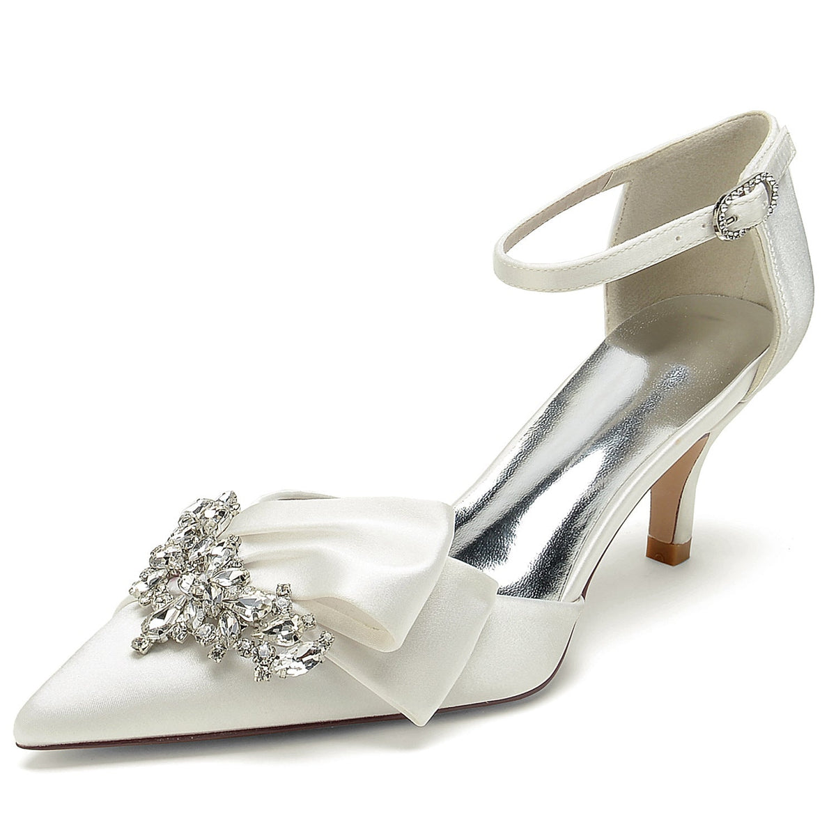 Wedding Bride Mid And Low Heel Pointed Toe Rhinestone High Heels LuxuryLifeWay Online Store