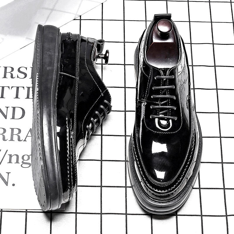 Round toe lace-up patent leather shoes LadyShow.Store