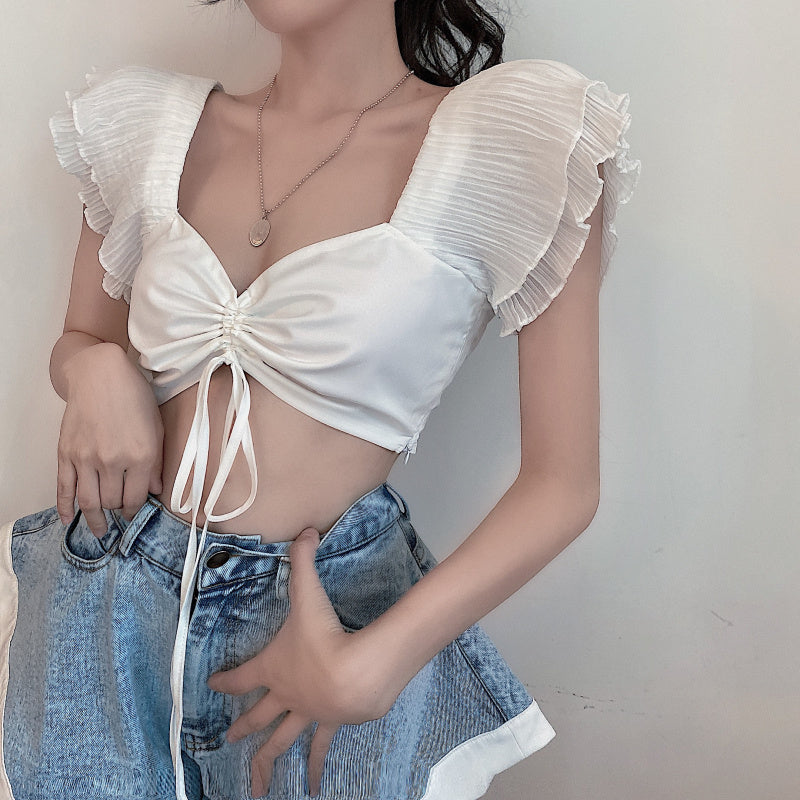 Lotus Leaf Sleeve Crop Top NorixaFashion.com