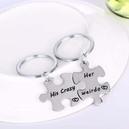 2PCs His Crazy Her Weirdo Couples Keychains Set LadyShow.Store