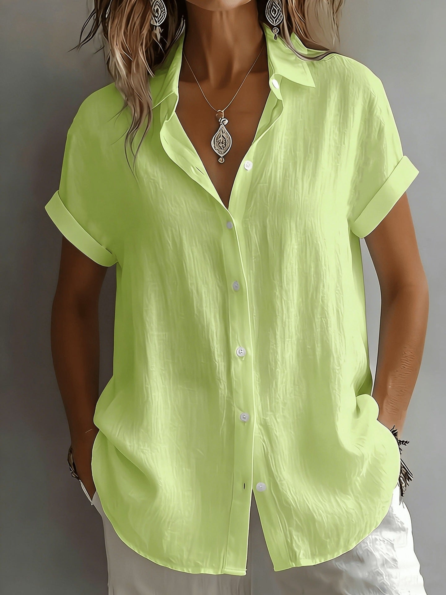 Womens Breathable Pleated-texture Casual Blouse NorixaFashion.com