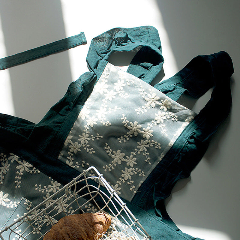 Kitchen Household Minimalist Cotton Linen Lace X Strap Apron PearlNestDecor.com