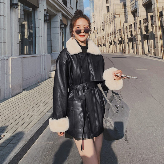 Mid Length Motorcycle Jacket Plus Fleece Padded Jacket CJD