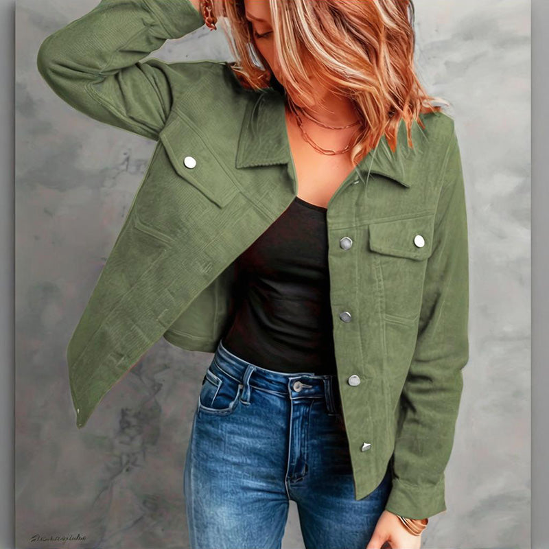 Women's Corduroy Long Sleeve Jacket - Casual Button-Up Coat With Flap Pockets LuxuryLifeWay Online Store