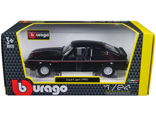 1982 Ford Capri Black with Stripes 1/24 Diecast Model Car by Bburago LuxuryLifeWay Online Store