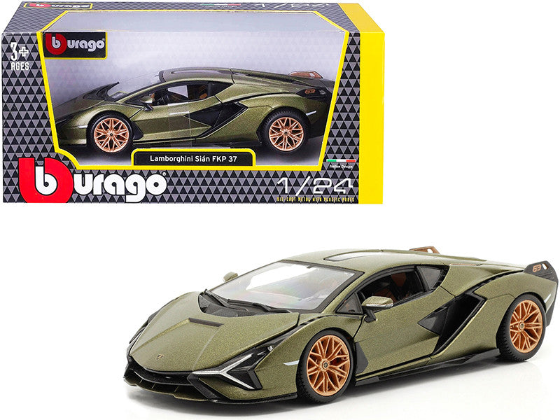 Lamborghini Sian FKP 37 Matt Green Metallic with Copper Wheels 1/24 Diecast Model Car by Bburago LuxuryLifeWay Online Store