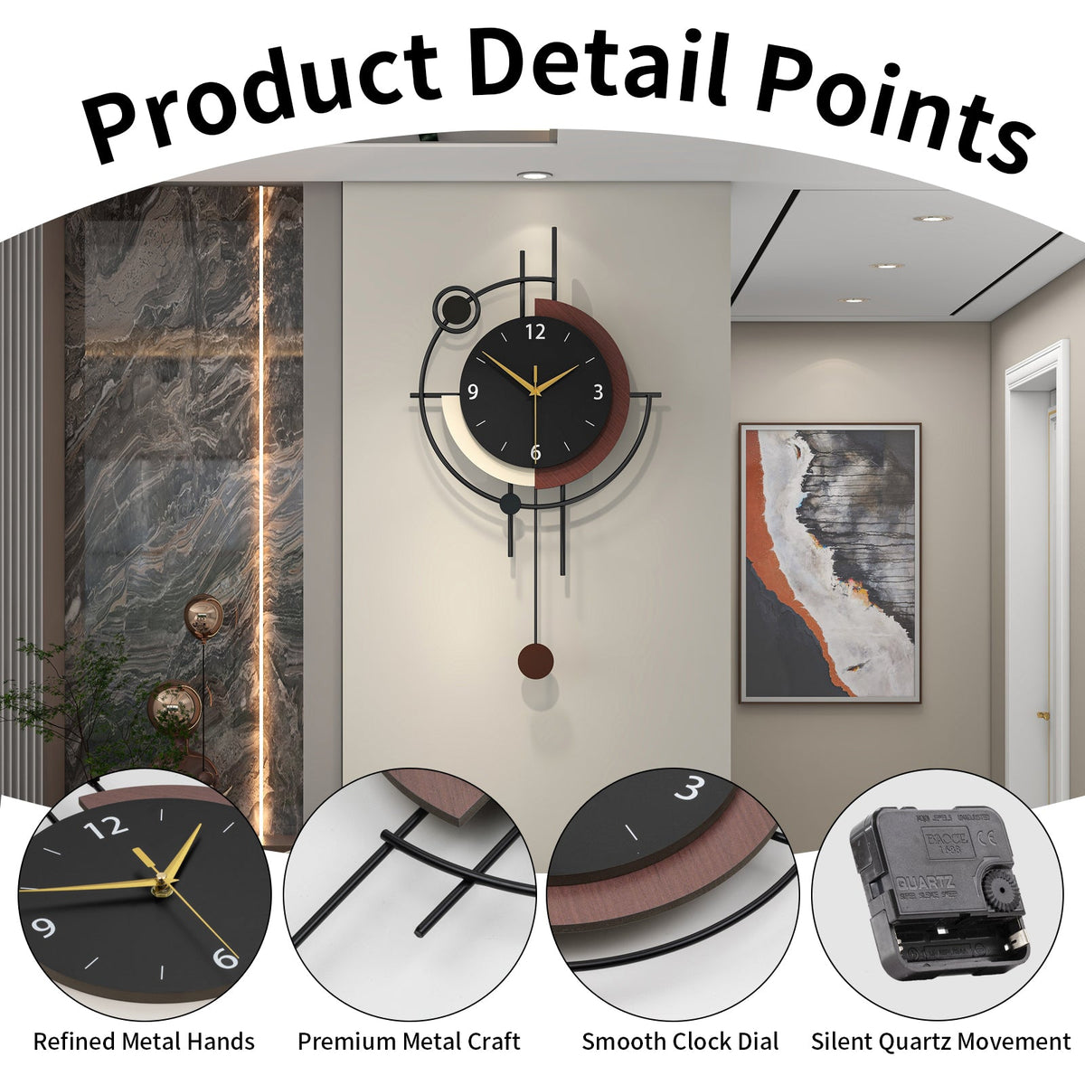 Modern Metal Wall Clock Geometric Decorative Pendulum Home Decor PearlNestDecor.com