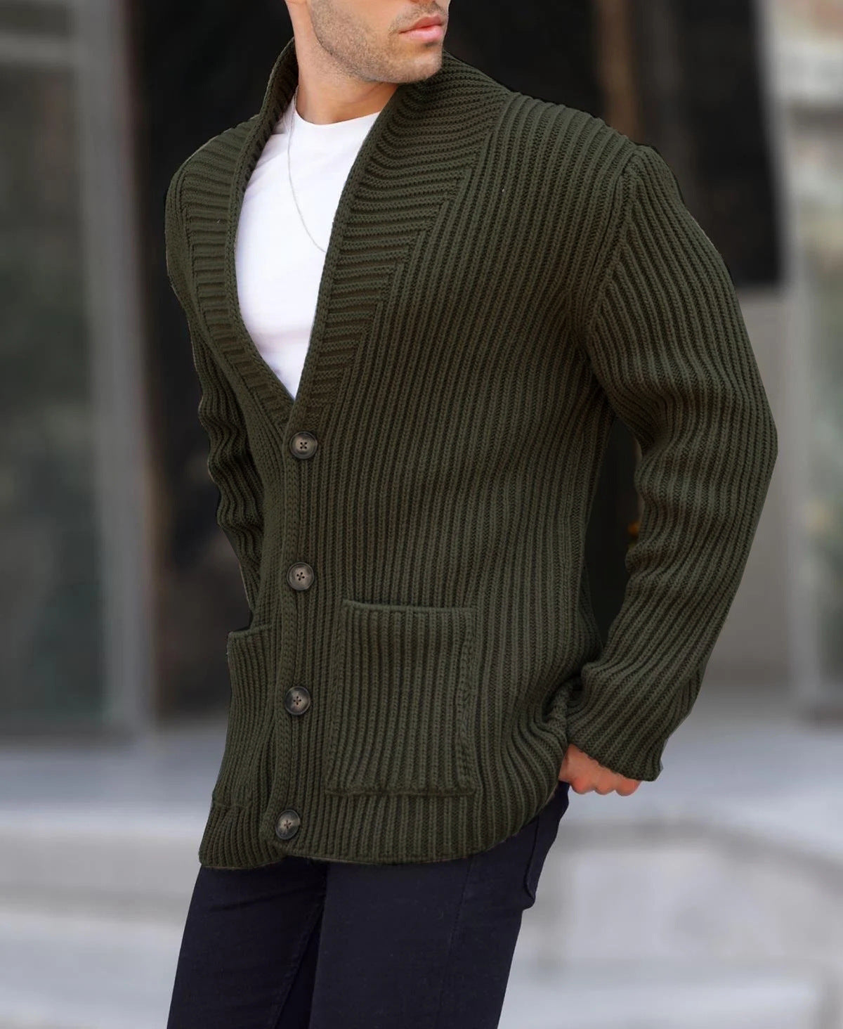 Single-breasted Long Sleeve Lapel Sweater Men's Clothing Best YouTube Store