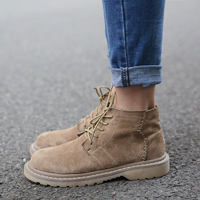 Vintage Suede Round Toe Lace-Up Ankle Boots LadyShow.Store