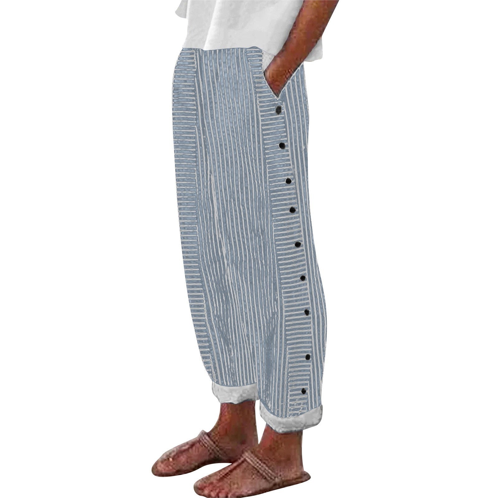 Women's Striped Casual Trousers Lightweight  Blend Stretch Pants NorixaFashion.com