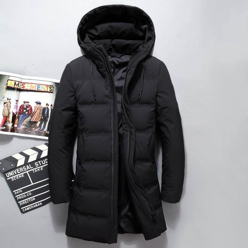Korean Hooded White Duck Down Winter Long Warm Jacket Men's CJD