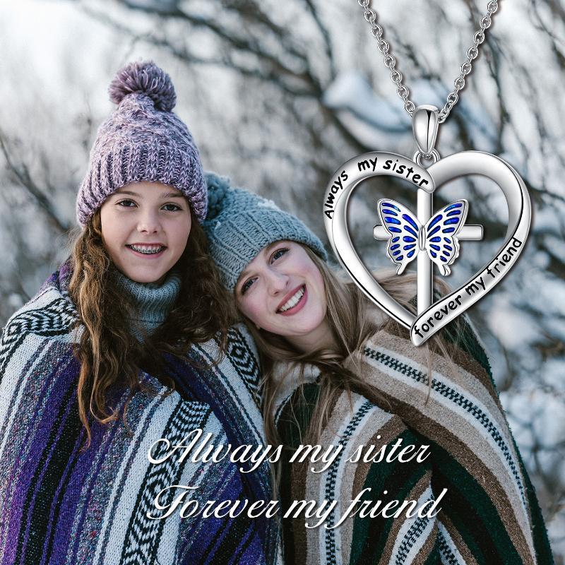 Butterfly Heart Pendant Necklace in White Gold Plated Sterling Silver LadyShow.Store