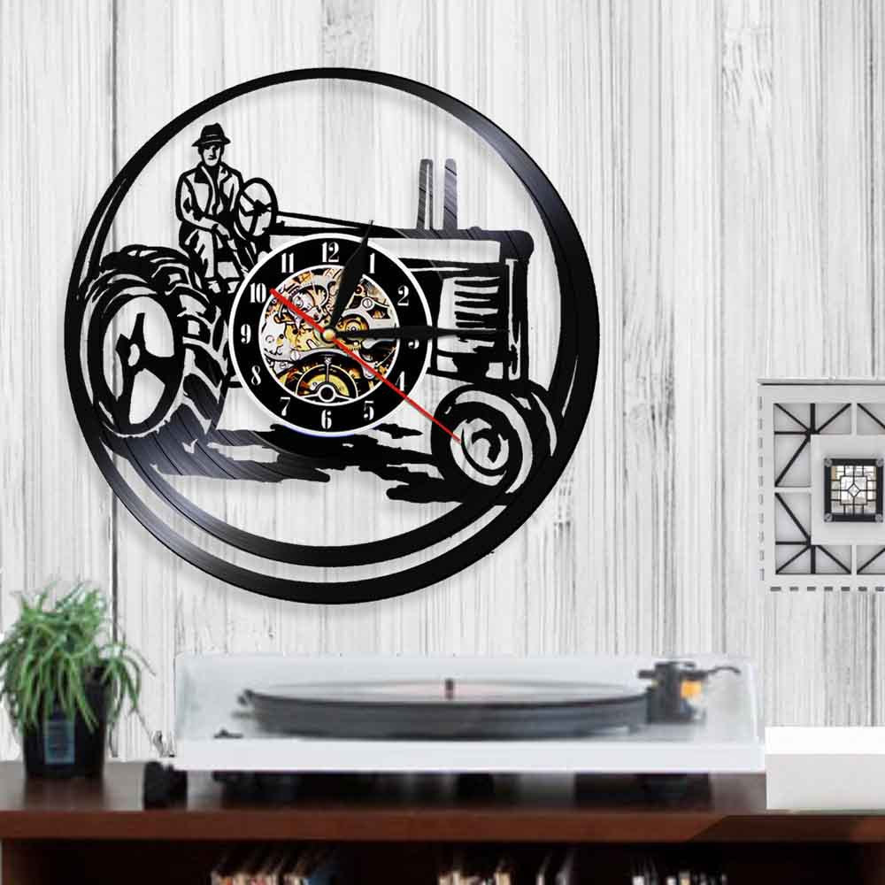 Creative old tractor harvester vinyl record wall clock PearlNestDecor.com