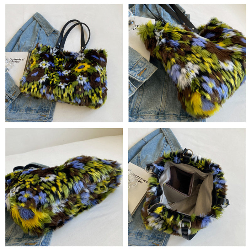 Winter Plush Flower Shoulder Bag NorixaFashion.com
