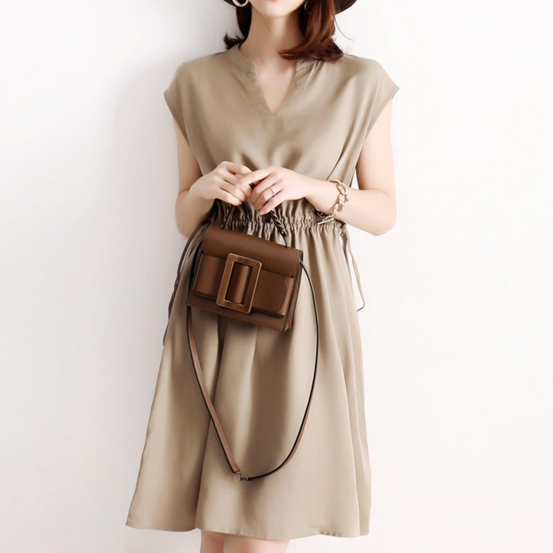 Dress dress solid color short sleeve chiffon skirt women NorixaFashion.com