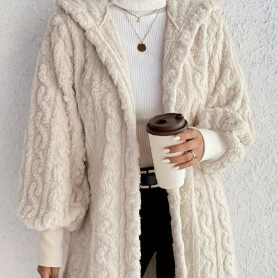 Hooded Double-sided Plush Cuff Thread Long Coat NorixaFashion.com