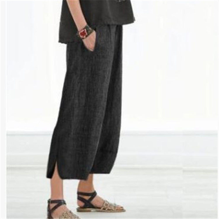 Wide Leg Pants Loose Casual Cotton Linen NorixaFashion.com