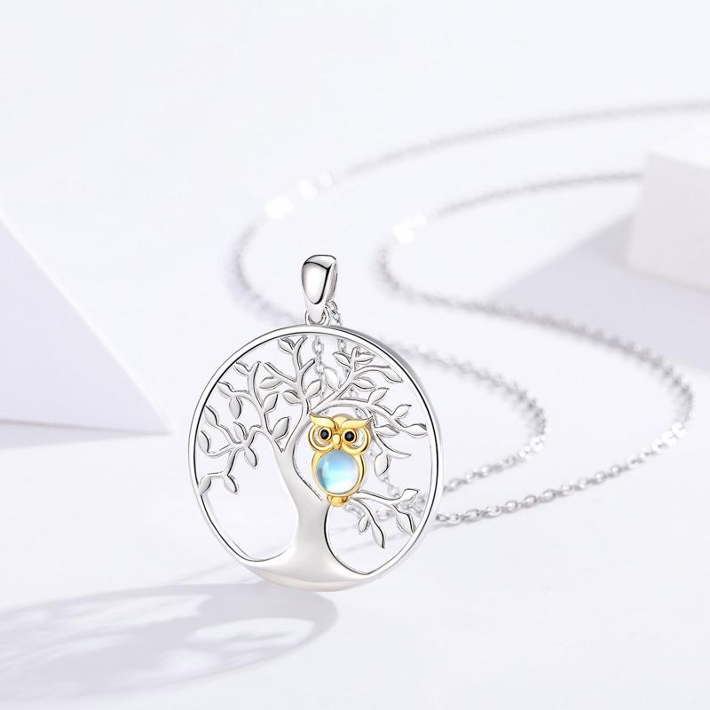 Tree of Life with Moonstone Owl Clearance Pendant Necklace in 925 Sterling Silver LadyShow.Store