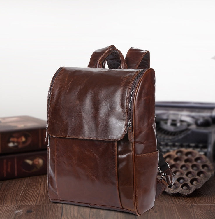 First layer leather black computer backpack CJD
